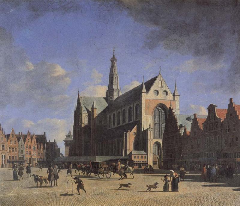 BERCKHEYDE, Gerrit Adriaensz. The Market Place and the Grote Kerk at Haarlem France oil painting art
